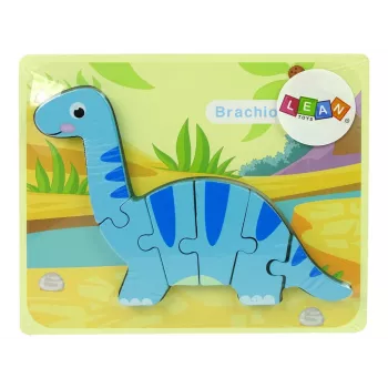 LEAN TOYS Wooden Puzzle Dinosaur Brachiosaurus Blue
