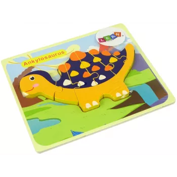 LEAN TOYS Medinis Dinozaurų Dėlionė Triceratops Ankylosaurus Oranžinė