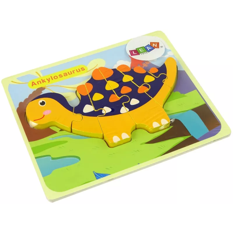 LEAN TOYS Medinis Dinozaurų Dėlionė Triceratops Ankylosaurus Oranžinė