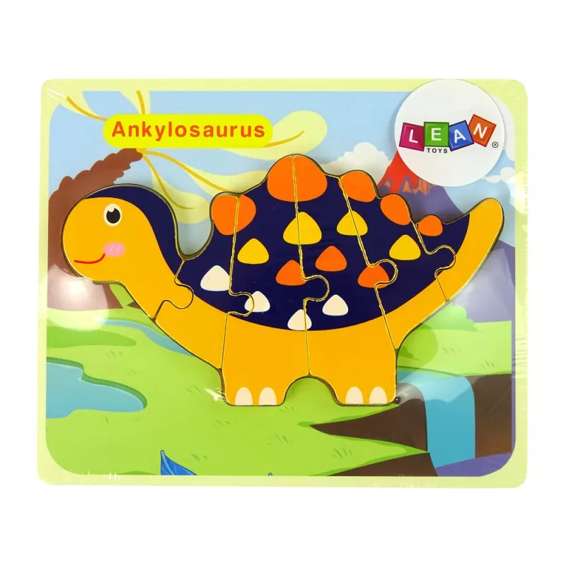 LEAN TOYS Medinis Dinozaurų Dėlionė Triceratops Ankylosaurus Oranžinė