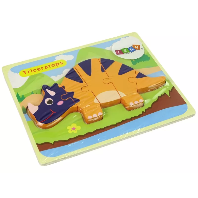LEAN TOYS Medinis Dinozaurų Dėlionė Triceratops Ankylosaurus Oranžinė