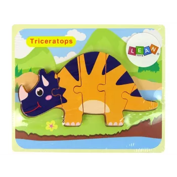 LEAN TOYS Medinis Dinozaurų Dėlionė Triceratops Ankylosaurus Oranžinė