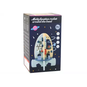 LEAN TOYS medinis raketės formos edukacinis žaislas su karoliukais ir krumpliaračiais