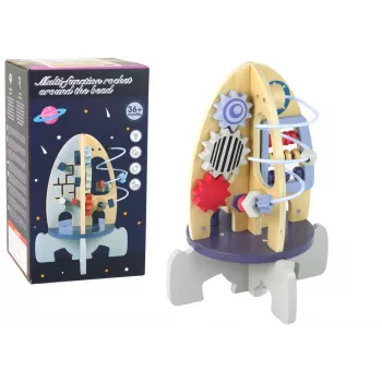 LEAN TOYS medinis raketės formos edukacinis žaislas su karoliukais ir krumpliaračiais