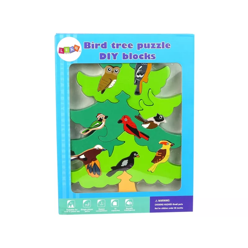 LEAN TOYS Wooden Tree Birds DIY Wooden Puzzle Blocks