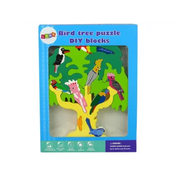 LEAN TOYS Wooden Tree Birds Parrots DIY Wooden Puzzle Blocks