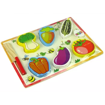 LEAN TOYS Medinis daržovių pjaustymo rinkinys 6 vnt. Pomidoras, Paprika, Agurkas
