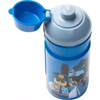 LEGO City gertuvės butelis 390 ml mėlynas su minkštu silikoniniu snapeliu ir permatomu dangteliu, PP/Silicone, 1 vnt. (40561735)