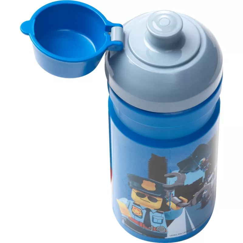LEGO City gertuvės butelis 390 ml mėlynas su minkštu silikoniniu snapeliu ir permatomu dangteliu, PP/Silicone, 1 vnt. (40561735)