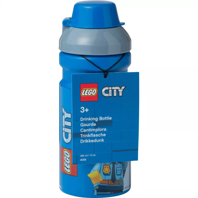 LEGO City gertuvės butelis 390 ml mėlynas su minkštu silikoniniu snapeliu ir permatomu dangteliu, PP/Silicone, 1 vnt. (40561735)