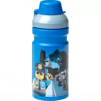 LEGO City gertuvės butelis 390 ml mėlynas su minkštu silikoniniu snapeliu ir permatomu dangteliu, PP/Silicone, 1 vnt. (40561735)