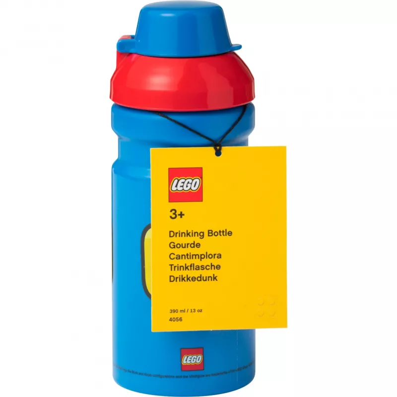 LEGO Iconic geriamasis butelis 390 ml mėlynas su silikoniniu snapeliu ir permatomu dangteliu