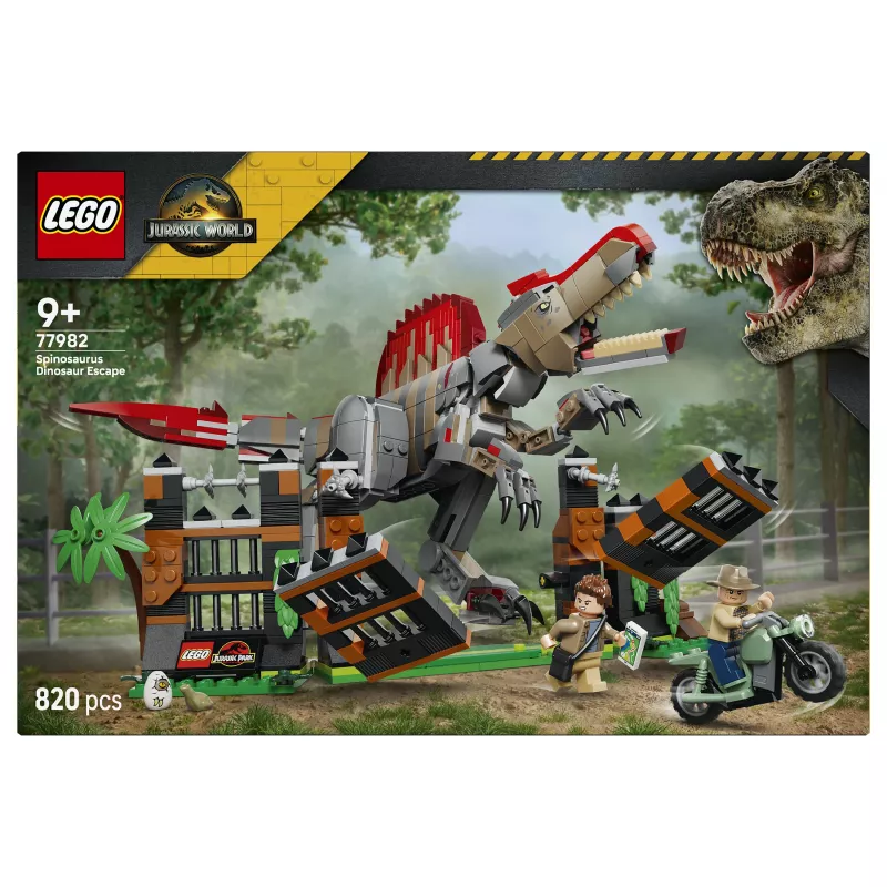 LEGO Jurassic World 77982 Spinosaurus Dinosaur Escape – statybinis rinkinys su Owen Grady ir Claire Dearing minifigūrėlėmis (248 dalys)