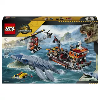 LEGO Jurassic World 77983 Mosasaurus Dinosaur Boat Attack (280 dalių, 3 minifigūrėlės, nuo 7 metų)