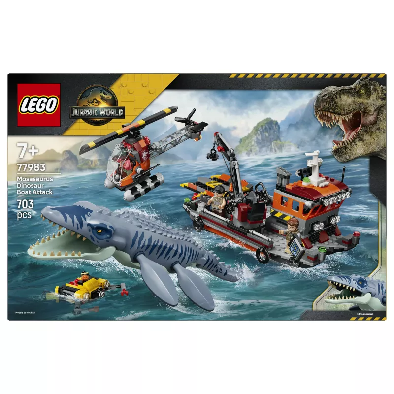 LEGO Jurassic World 77983 Mosasaurus Dinosaur Boat Attack (280 dalių, 3 minifigūrėlės, nuo 7 metų)
