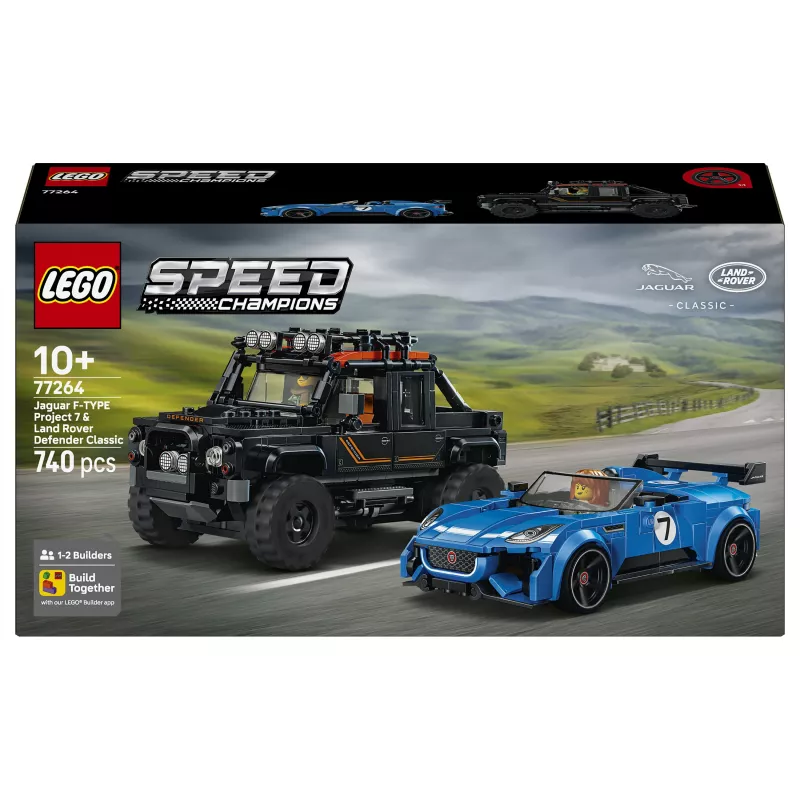 LEGO Speed Champions 77264 Jaguar F-TYPE Project 7 ir Land Rover Defender Classic rinkinys