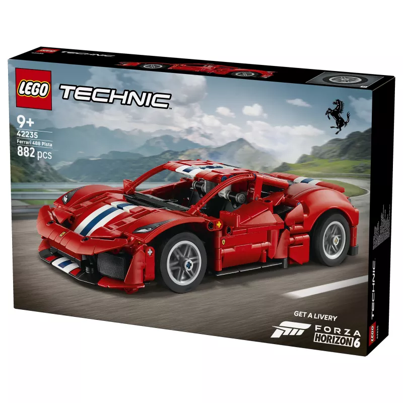 LEGO Technic 42235 Ferrari 488 Pista Lenktyninis Automobilis Modelio Rinkinys