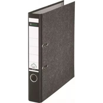 Leitz 1050 Standard svirtinio segtuvo aplankas A4 52 mm juodas perdirbto kartono su plyšiais, piršto skylute, metaliniais apsauginiais kampais 1050-50-95