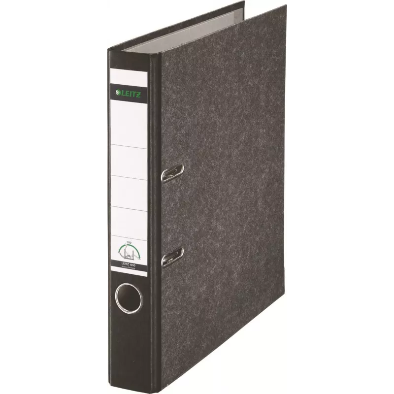 Leitz 1050 Standard svirtinio segtuvo aplankas A4 52 mm juodas perdirbto kartono su plyšiais, piršto skylute, metaliniais apsauginiais kampais 1050-50-95