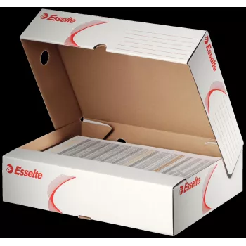 LEITZ 128004 archyvinė dėžė A4, 80 mm nugarėlė, balta/raudona, kartoninė, 25 vnt. paketas