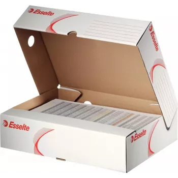 LEITZ 128004 archyvinė dėžė A4, 80 mm nugarėlė, balta/raudona, kartoninė, 25 vnt. paketas