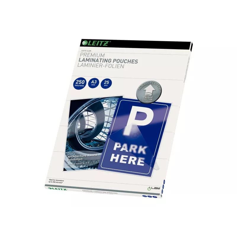 LEITZ A3 blizgios laminavimo plėvelės 250 mikronų Crystal Clear, 25 vnt. (7491-00-00)