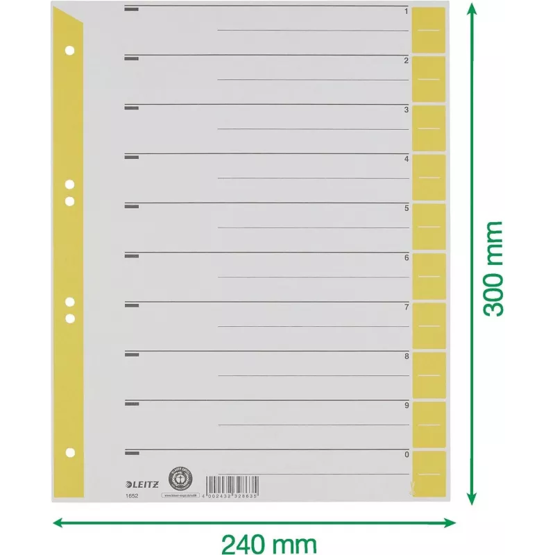 LEITZ A4 skiriamieji lapai geltoni 160 gsm, 25 vnt. pakelis 16523015