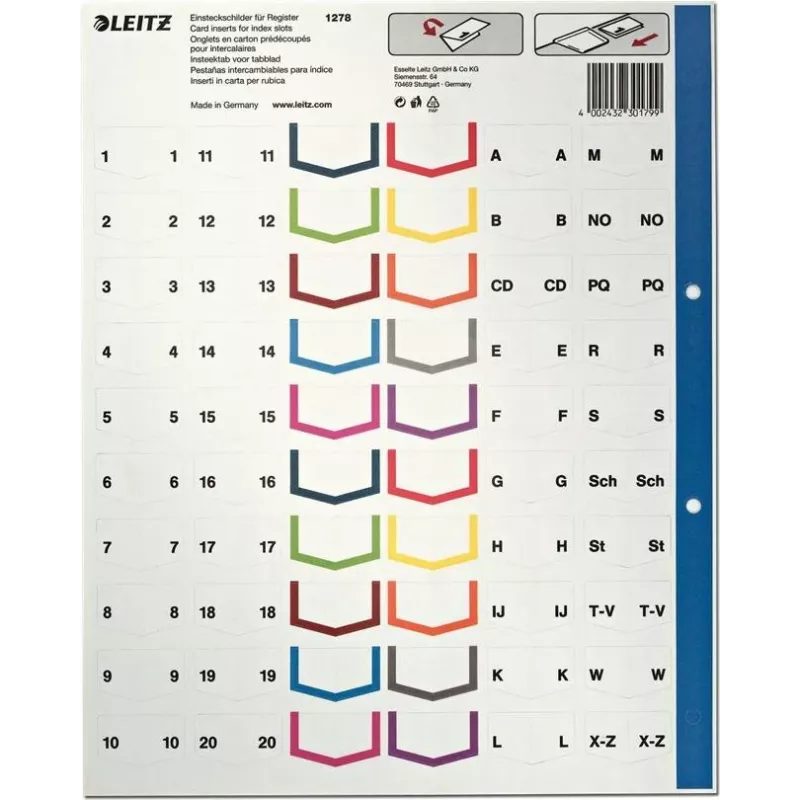 LEITZ A4 itin platūs tušti plastikiniai skyrikliai, 20 dalių, universalus perforavimas, permatomai balti 1278-00-00