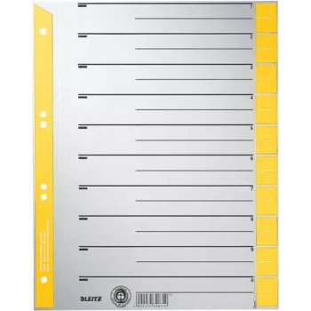 LEITZ A4 itin platūs kraft kartono skirtukai, 230 g/m², pilki su geltonais tuščiais skirtukais, 10 dalių rinkinys 1652-00-15