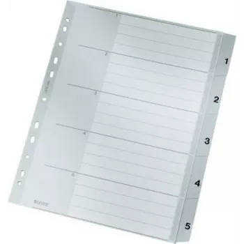 LEITZ A4 itin platūs PP skyrikliai 1-5, pilki su rašoma viršelio kortele 1283-00-85