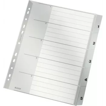 LEITZ A4 itin platūs PP skyrikliai 1-5, pilki su rašoma viršelio kortele 1283-00-85