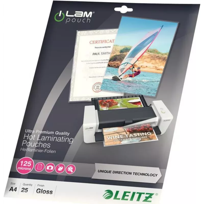Leitz A4 laminavimo plėvelės, blizgios, skaidrios, 125 mikronų, 25 vnt., 7482-00-00