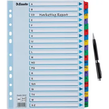 LEITZ A4 Mylar A-Z indekso skirtukai, 26 liežuvėliai, įvairiaspalviai, universalus perforavimas, 160 gsm, 1 rinkinys (100167)