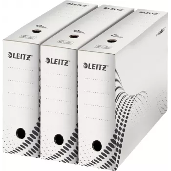 LEITZ easyboxx archyvinė dėžė, balta, 100 mm nugarėlė, 100% perdirbtas kartonas, dvigubi uždaromieji atvartai, 25 vnt. (6132-00-00)