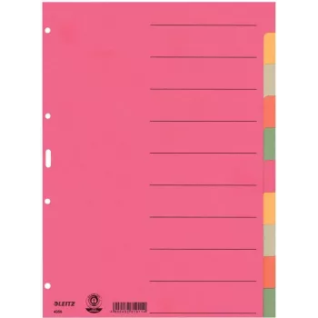 LEITZ itin tvirti kartoniniai skyrikliai, tušti skirtukai, A4, 10 dalių, įvairiaspalviai, 230 gsm, 5 spalvų dažytas kartonas (4359-00-00)