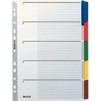 LEITZ Mylar kartoniniai skyrikliai, tušti, A4, 5 dalių, pilkos kortelės, 160 gsm, su rašoma viršelio lapu 4320-00-00