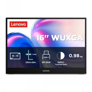 Nešiojamas monitorius Lenovo L16 16 colių WUXGA IPS su USB-C, 300 nitų, 60 Hz, 3 metų garantija