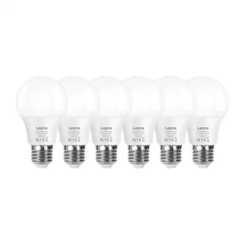 LEPRO 100089-WW-EU-6 LED lemputė, E27, A60, 8,5W (atitinka 60W), 806 lm, 2700K šilta balta, 180° spindulio kampas, 6 vnt. pakuotė