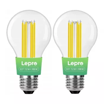 LEPRO 100094-WW-EU-2 E27 kaitrinių LED lemputė, 7,2W (atitinka 100W), 1521 lm, 2700K šiltai balta, energijos klasė A, 2 vnt.