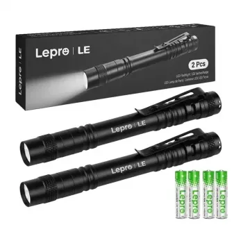 LEPRO 120023-2 2 vnt. žibintuvėliai, 1000 liumenų LED taktinis žibintuvėlis, IPX4 atsparus vandeniui, reguliuojamas fokusavimas, 5 režimai, aviacinio aliuminio, juodos spalvos
