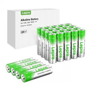 LEPRO 130002-24 AA R6 šarminės baterijos, 24 vnt. – 1,5V LR6 Mignon pirminės baterijos, 10 metų galiojimas, apsauga nuo nutekėjimo, be gyvsidabrio