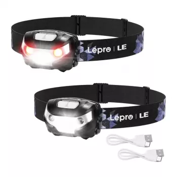LEPRO 3200008-2 LED priekinė lemputė, 2 vnt., 300 liumenų, įkraunama, IPX4, juoda