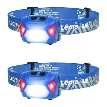 LEPRO 320014-B-2 žibintuvėlis ant galvos 2 vnt., 1200 liumenų, įkraunamas per USB-C, IPX5 atsparus vandeniui, judesio jutiklis, 5 režimai