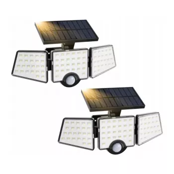 LEPRO 640003-DW-a-2 Saulės gatvės šviestuvas su judesio ir prieblandos sensoriais, 2 vnt., 1500 liumenų, 6500K šalta balta, IP65 atsparus vandeniui, montuojamas ant sienos, LED