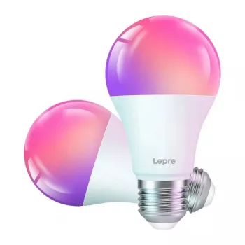 LEPRO B1-EU-2 protinga LED E27 Wi-Fi lemputė, 2 vnt., 9W (atitinka 60W), 800 liumenų, reguliuojama balta 2700K-6500K + 16 mln. RGB spalvų, reguliuojamas ryškumas, veikia su Alexa ir Google Assistant