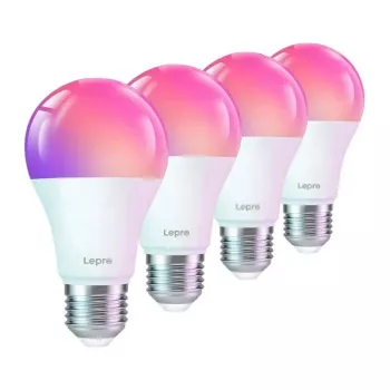 LEPRO B1-EU-4 E27 Wi-Fi LED lemputės, 4 vnt., 9W (60W atitikmuo), 806lm, šiltai balta 2700K, reguliuojamo ryškumo, išmanios, suderinamos su Alexa ir Google Assistant
