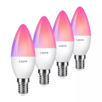 LEPRO BC1-EU-4 C37 RGBCW Wi-Fi LED lemputė E14 4,5W 400lm, reguliuojama balta + RGB protinga žvakės formos lemputė