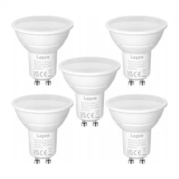 LEPRO GU10 LED lemputė 4,5W (50W atitikmuo), 345 lm, dienos šviesos balta 5000K, 100° spindulio kampas, nedimmable, 5 vnt. paketas