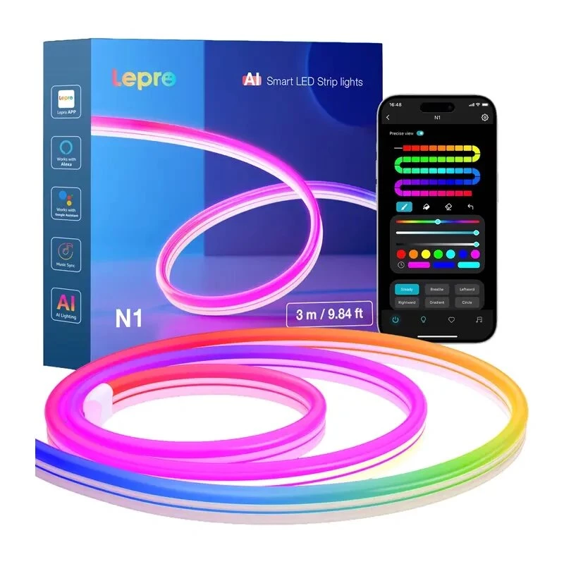 Lepro N1 3m Neon LED juosta RGBIC Wi-Fi balso valdymu, IP67, reguliuojamas ryškumas