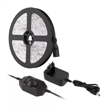 LEPRO PR4100067-WW-EU 5 m šiltai baltos spalvos LED juosta 3000K 300 LED SMD 2835 12W 1000lm su reguliavimu ir EU kištuku